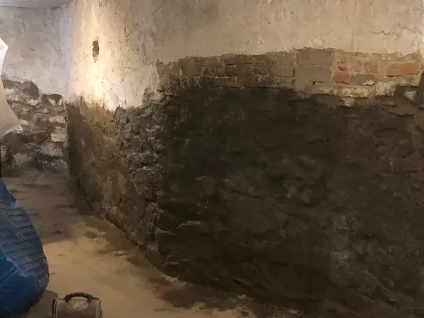 Stone foundation wall damage before repointing